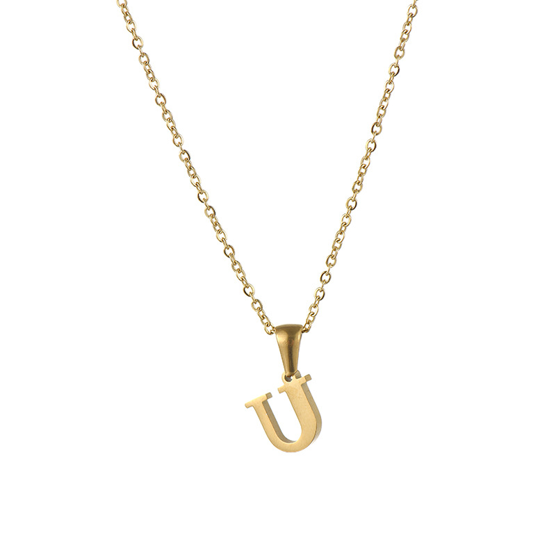 Gold color / 1 Piece Simple Series Simple Letter U Stainless Steel  Gold Color Women's Pendant Necklaces Picture21